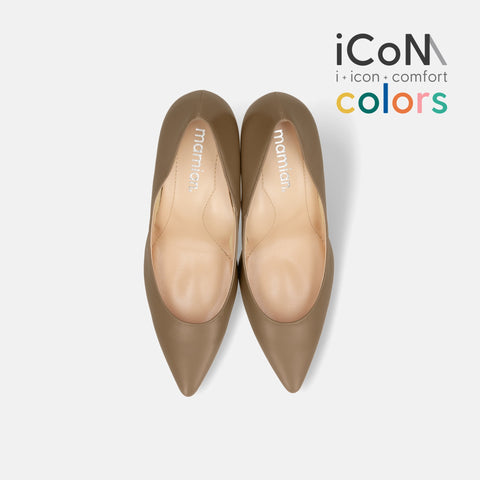 30%OFF:iCoN COLORS:ポインテッドトゥ スムース パンプス(C9043)ダークグレージュ/mamian(マミアン)