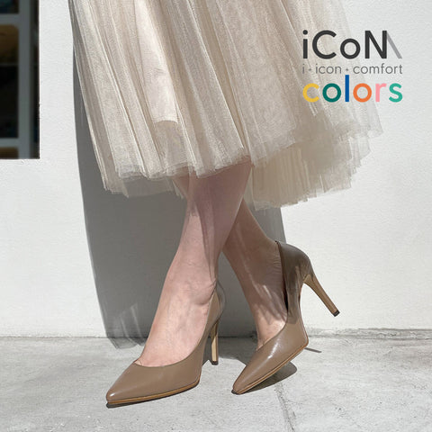 30%OFF:iCoN COLORS:ポインテッドトゥ スムース パンプス(C9043)ダークグレージュ/mamian(マミアン)