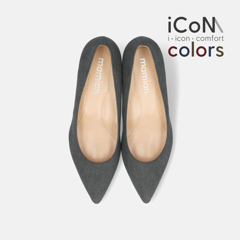 30%OFF:iCoN COLORS:ポインテッドトゥ スエード パンプス(C57172)チャコールS/mamian(マミアン)