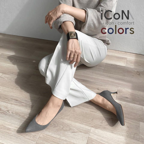 30%OFF:iCoN COLORS:ポインテッドトゥ スエード パンプス(C57172)チャコールS/mamian(マミアン)