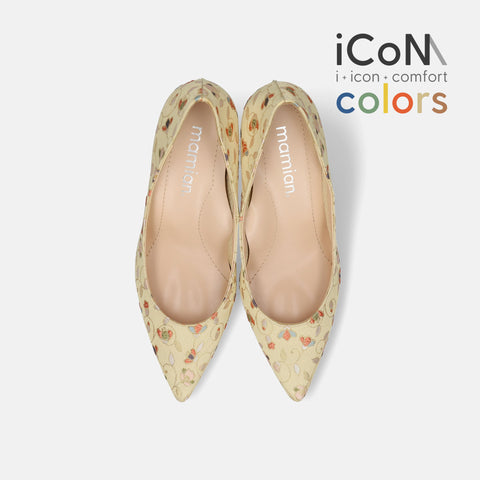15%OFF:2025SS:iCoN COLORS:ポインテッドトゥ 和柄 パンプス(C76536)ベージュ花/mamian(マミアン)