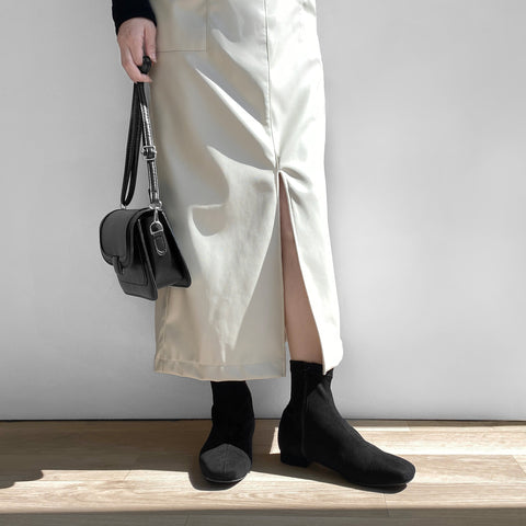 60%OFF:スクエアトゥ ストレッチフラットブーツ(3376)ブラックS/mamian(マミアン)