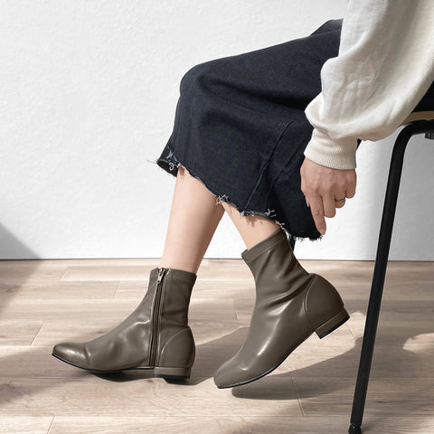 60%OFF:スクエアトゥ ストレッチフラットブーツ(3376)グレージュ/mamian(マミアン)