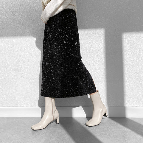 60%OFF:ワイドスクエアトゥ ショートブーツ(5400)ライトグレージュ/mamian(マミアン)