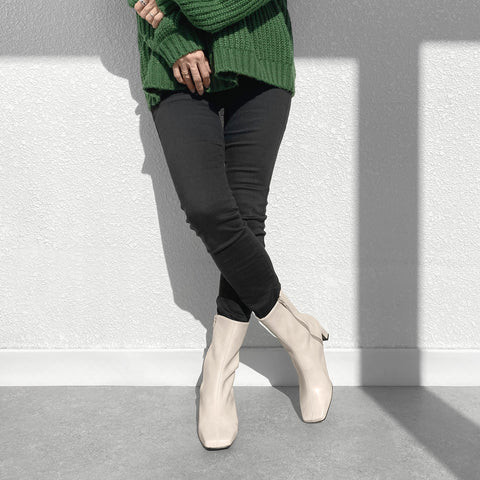 60%OFF:ワイドスクエアトゥ ショートブーツ(5400)ライトグレージュ/mamian(マミアン)