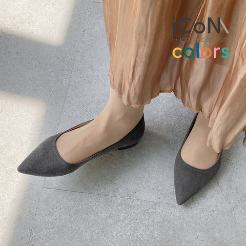 30%OFF:iCoN COLORS:ポインテッドトゥ スエード フラットシューズ(C20142)チャコールS/mamian(マミアン)