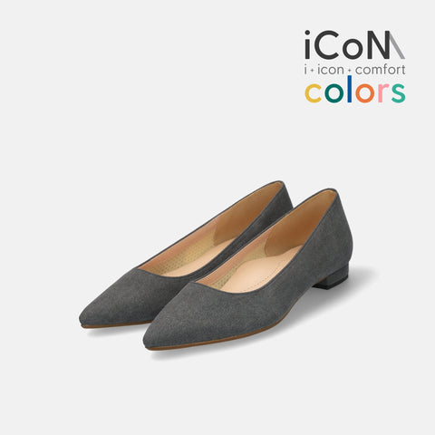 30%OFF:iCoN COLORS:ポインテッドトゥ スエード フラットシューズ(C20142)チャコールS/mamian(マミアン)