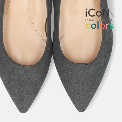 30%OFF:iCoN COLORS:ポインテッドトゥ スエード フラットシューズ(C20142)チャコールS/mamian(マミアン)