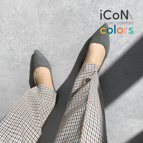 30%OFF:iCoN COLORS:ポインテッドトゥ スエード フラットシューズ(C20142)チャコールS/mamian(マミアン)