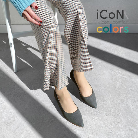 30%OFF:iCoN COLORS:ポインテッドトゥ スエード フラットシューズ(C20142)チャコールS/mamian(マミアン)