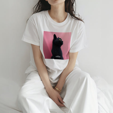 urday【Animal/Black Cat/P】フォトTシャツ(9335582)ホワイト/urday(マミアン)