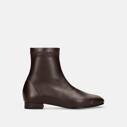 60%OFF:スクエアトゥ ストレッチフラットブーツ(3376)ダークブラウン/mamian(マミアン)