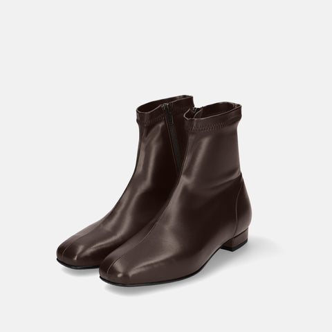 60%OFF:スクエアトゥ ストレッチフラットブーツ(3376)ダークブラウン/mamian(マミアン)