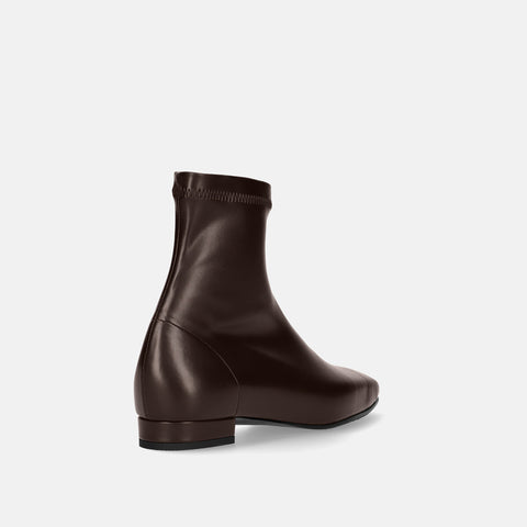 60%OFF:スクエアトゥ ストレッチフラットブーツ(3376)ダークブラウン/mamian(マミアン)