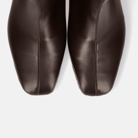 60%OFF:スクエアトゥ ストレッチフラットブーツ(3376)ダークブラウン/mamian(マミアン)