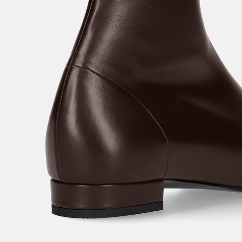 60%OFF:スクエアトゥ ストレッチフラットブーツ(3376)ダークブラウン/mamian(マミアン)