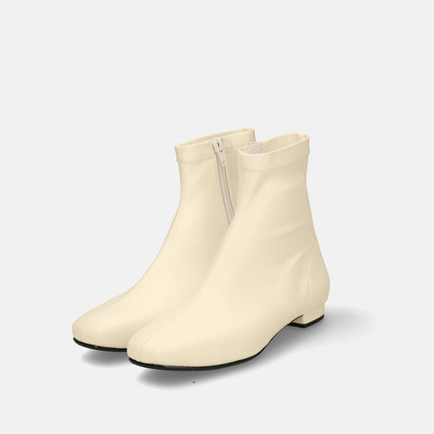 60%OFF:スクエアトゥ ストレッチフラットブーツ(3376)アイボリー/mamian(マミアン)