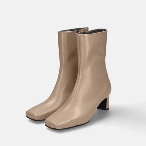 60%OFF:ワイドスクエアトゥ ショートブーツ(5400)グレージュ/mamian(マミアン)