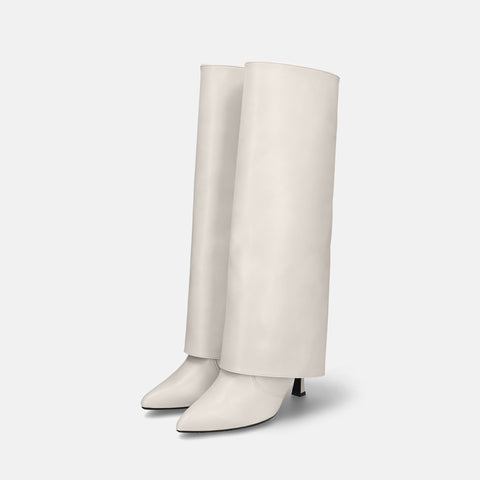 50%OFF:フレアカバー ロングブーツ(m72014)アイボリー/mamian(マミアン)