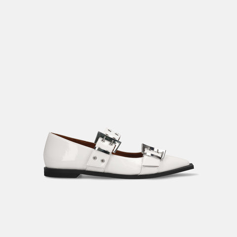 ラストワン30%OFF:ダブルストラップ フラットシューズ(m17045)ホワイトE/mamian(マミアン)
