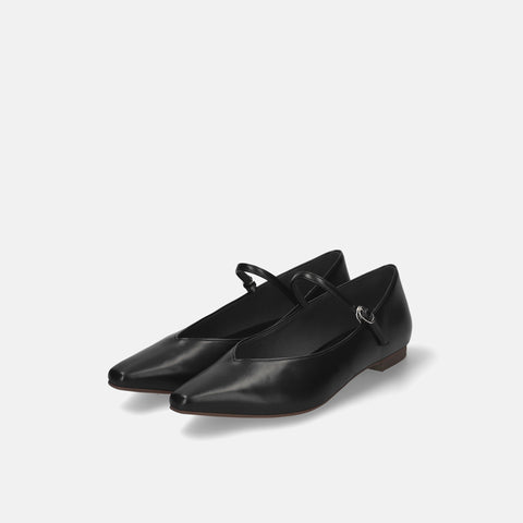 ラストワン40%OFF:甲ストラップ付き Vカットフラットシューズ(m18013)ブラック/mamian(マミアン)