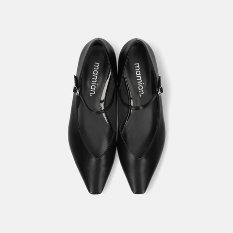 ラストワン40%OFF:甲ストラップ付き Vカットフラットシューズ(m18013)ブラック/mamian(マミアン)