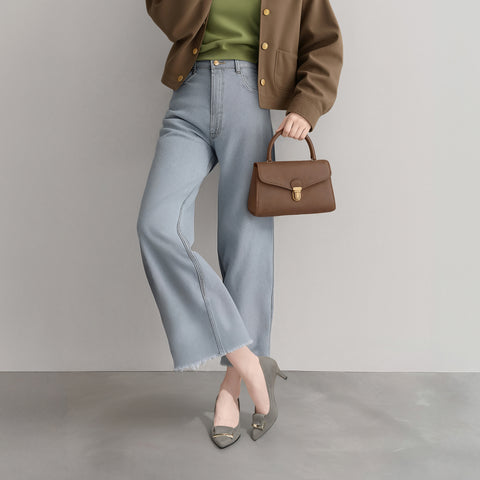 2025AW:バックルリボン付き アーモンドトゥ パンプス(lt7001)チャコールS/mamian(マミアン)