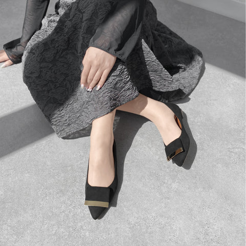 2025AW:アクセントバックル フラットシューズ(m17006)ブラックS/mamian(マミアン)