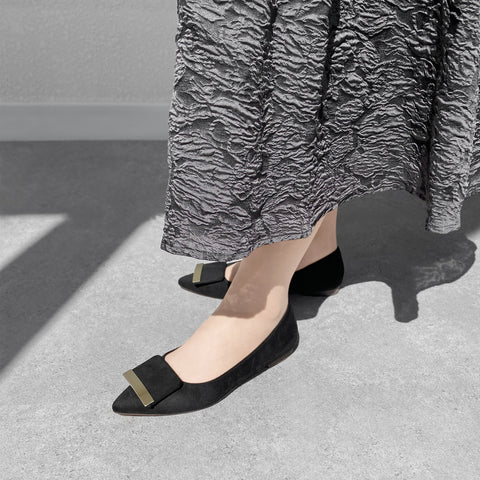 2025AW:アクセントバックル フラットシューズ(m17006)ブラックS/mamian(マミアン)