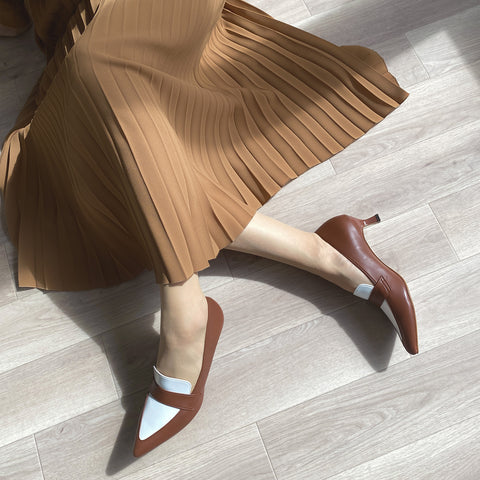 ラストワン20%OFF:ポインテッドトゥ ローファー パンプス(m55204)ブラウン/C/mamian(マミアン)