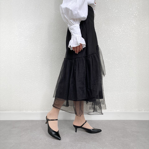 15%OFF:2024SS:甲ストラップ付き ミュールスタイル パンプス(m55216)ブラック/mamian(マミアン)