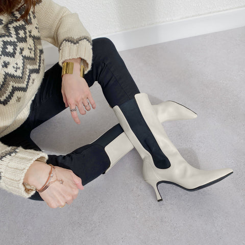 50%OFF:サイドゴア ミドルブーツ(m72009)アイボリー/mamian(マミアン)