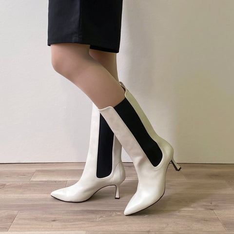 50%OFF:サイドゴア ミドルブーツ(m72009)アイボリー/mamian(マミアン)