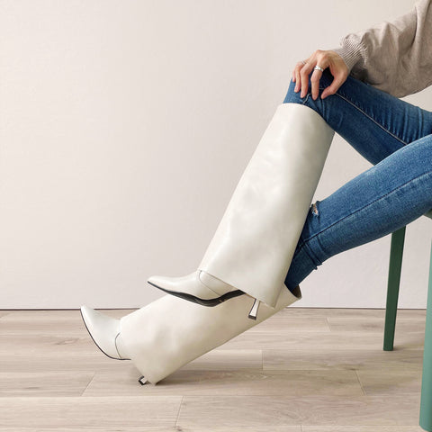 50%OFF:フレアカバー ロングブーツ(m72014)アイボリー/mamian(マミアン)