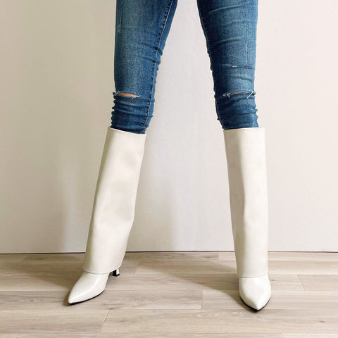 50%OFF:フレアカバー ロングブーツ(m72014)アイボリー/mamian(マミアン)
