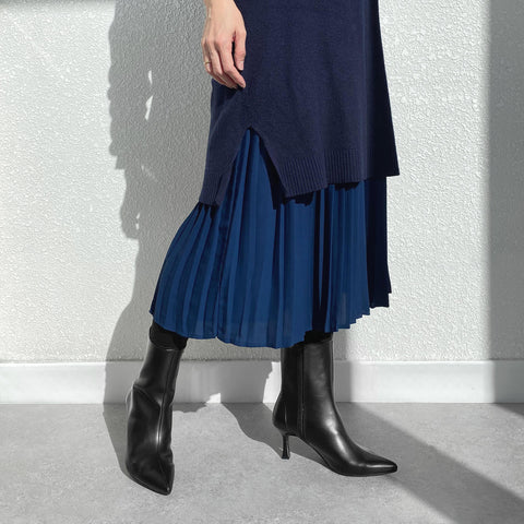 50%OFF:7.0cmヒール ポインテッドトゥ ショートブーツ(m72016)ブラック/mamian(マミアン)