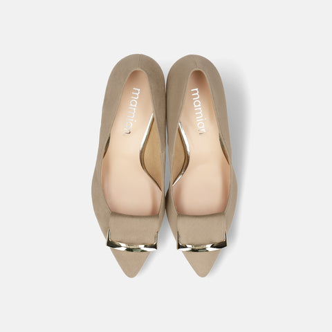2025AW:バックルリボン付き アーモンドトゥ パンプス(lt7001)ベージュS/mamian(マミアン)