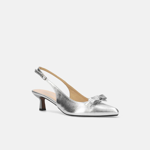 ラストワン30%OFF:2025SS:リボン付き バックストラップ パンプス(m45017)シルバー/mamian(マミアン)