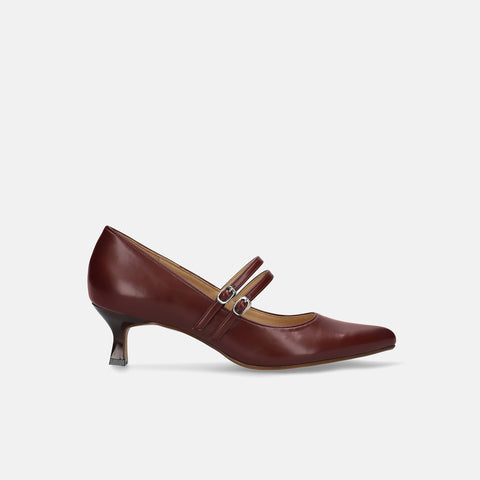 15%OFF:ダブル甲ストラップ パンプス(m55206)ボルドーG/mamian(マミアン)