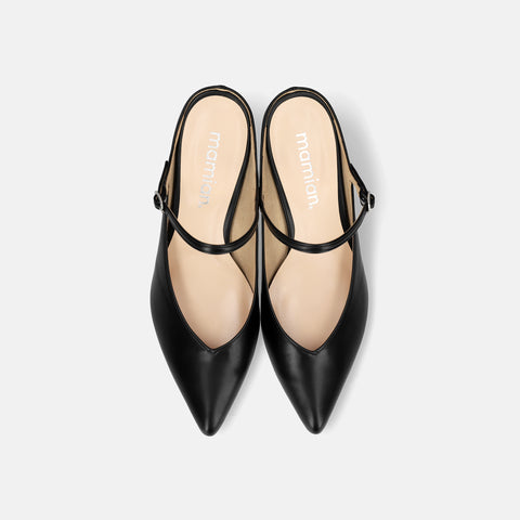 15%OFF:2024SS:甲ストラップ付き ミュールスタイル パンプス(m55216)ブラック/mamian(マミアン)
