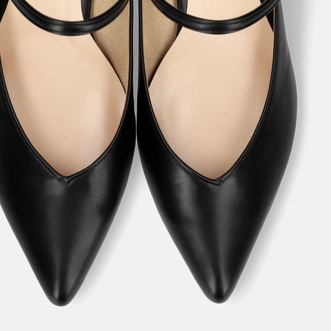 15%OFF:2024SS:甲ストラップ付き ミュールスタイル パンプス(m55216)ブラック/mamian(マミアン)