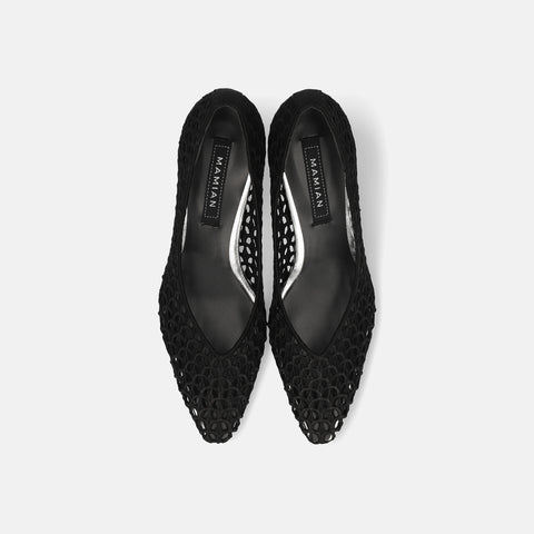 30%OFF:2025SS:Vカット メッシュ パンプス(m55602)ブラック/mamian(マミアン)