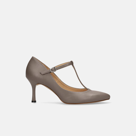 15%OFF:Tストラップ パンプス 7cmヒール(m72003)グレージュ/mamian(マミアン)