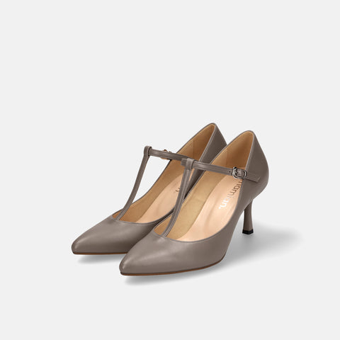 15%OFF:Tストラップ パンプス 7cmヒール(m72003)グレージュ/mamian(マミアン)
