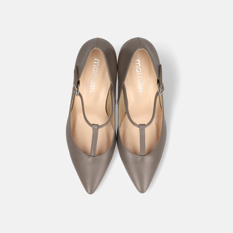 15%OFF:Tストラップ パンプス 7cmヒール(m72003)グレージュ/mamian(マミアン)