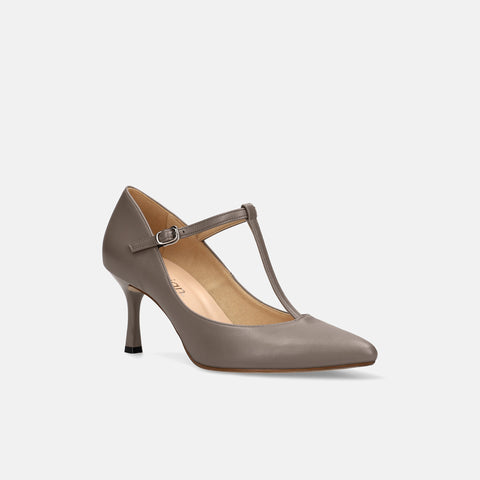 15%OFF:Tストラップ パンプス 7cmヒール(m72003)グレージュ/mamian(マミアン)
