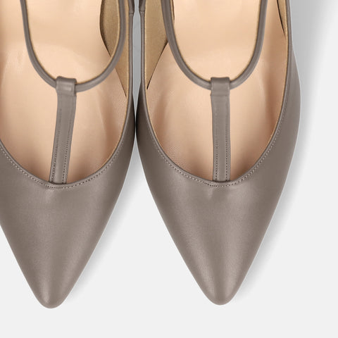 15%OFF:Tストラップ パンプス 7cmヒール(m72003)グレージュ/mamian(マミアン)