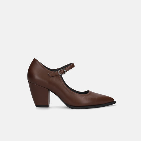 15%OFF:チャンキーヒール メリージェーンパンプス(m72013)ブラウン/mamian(マミアン)