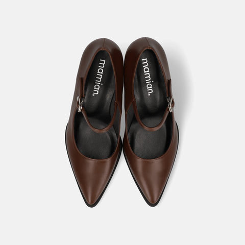 15%OFF:チャンキーヒール メリージェーンパンプス(m72013)ブラウン/mamian(マミアン)