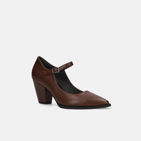15%OFF:チャンキーヒール メリージェーンパンプス(m72013)ブラウン/mamian(マミアン)